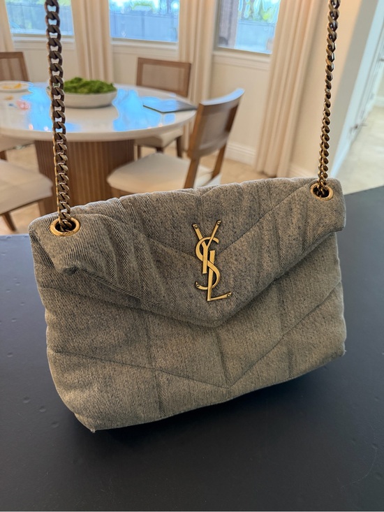 Saint Laurent Handbags - Saint Laurent Quilted Denim Shoulder Bag with Gold YSL Hardware